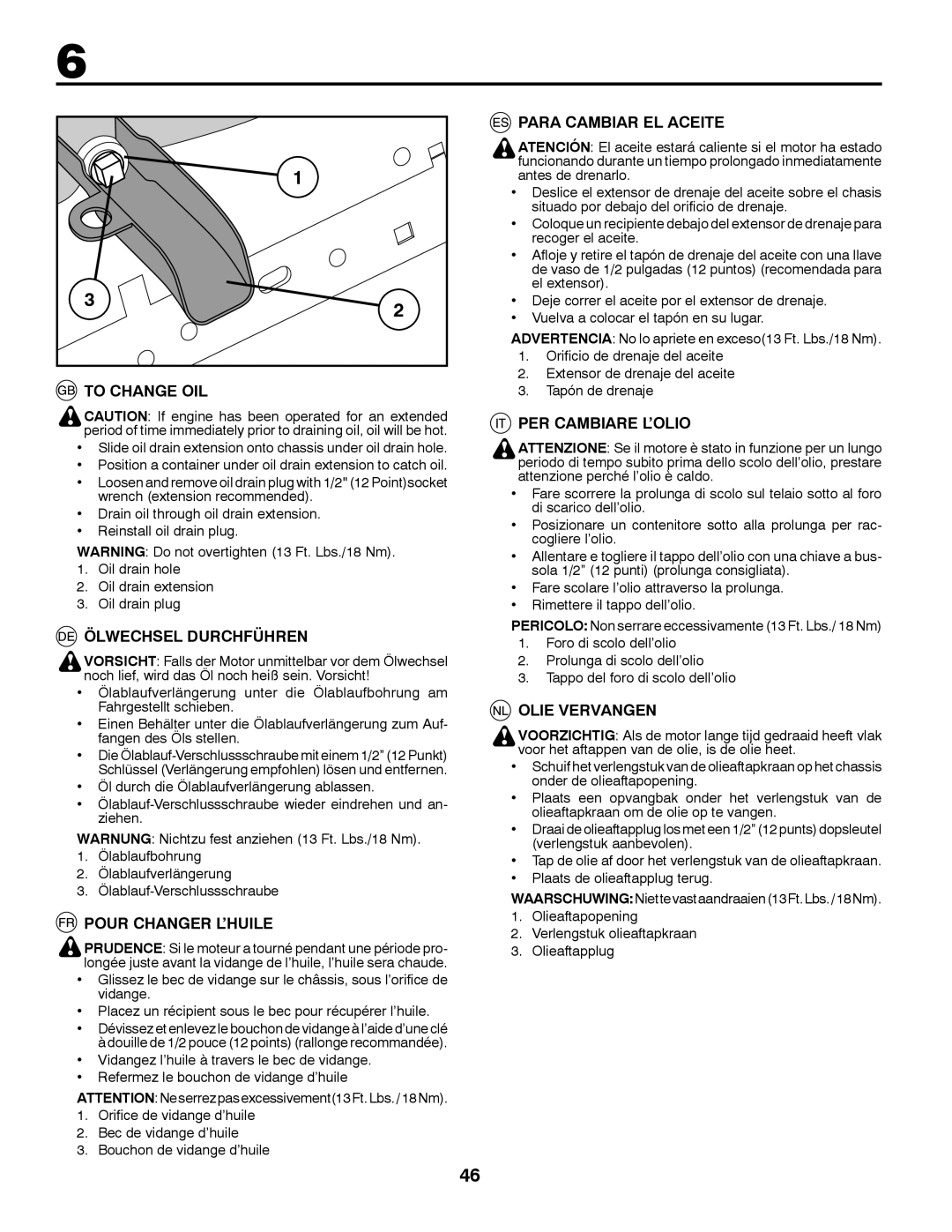 McCulloch 532 43 41-98 Rev. 1 manual Para Cambiar EL Aceite, To Change OIL, PER Cambiare L’OLIO, Ölwechsel Durchführen 