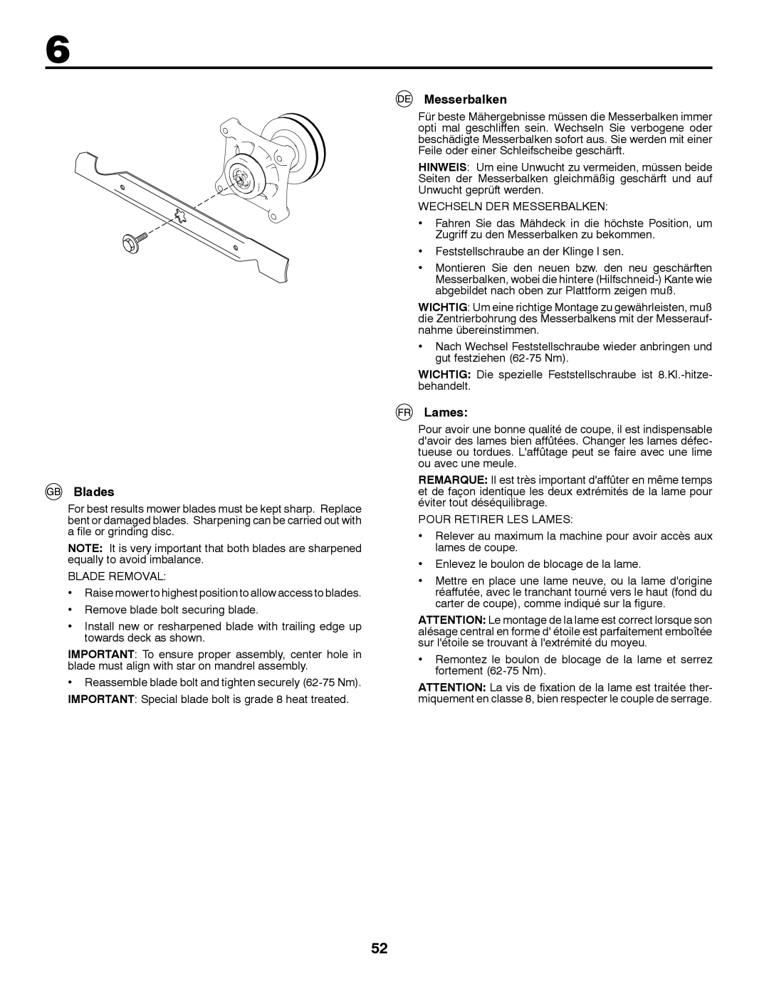 McCulloch 532 43 41-98 Rev. 1 manual Blades, Messerbalken, Lames 