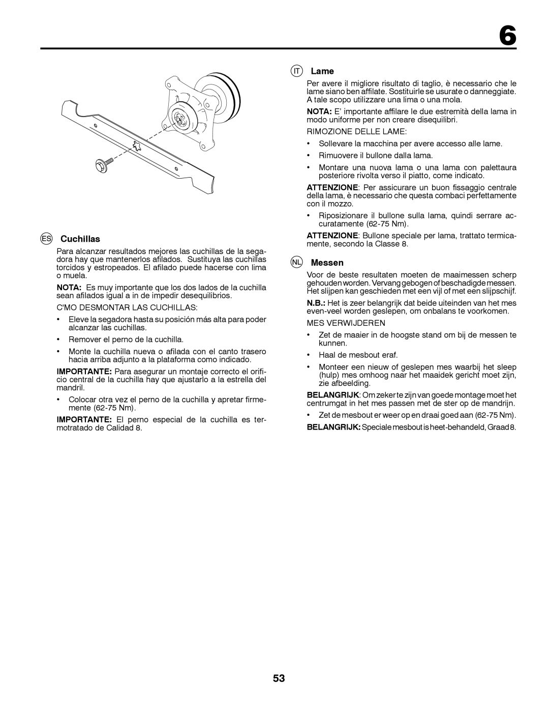 McCulloch 532 43 41-98 Rev. 1 manual Cuchillas, Lame, Messen 