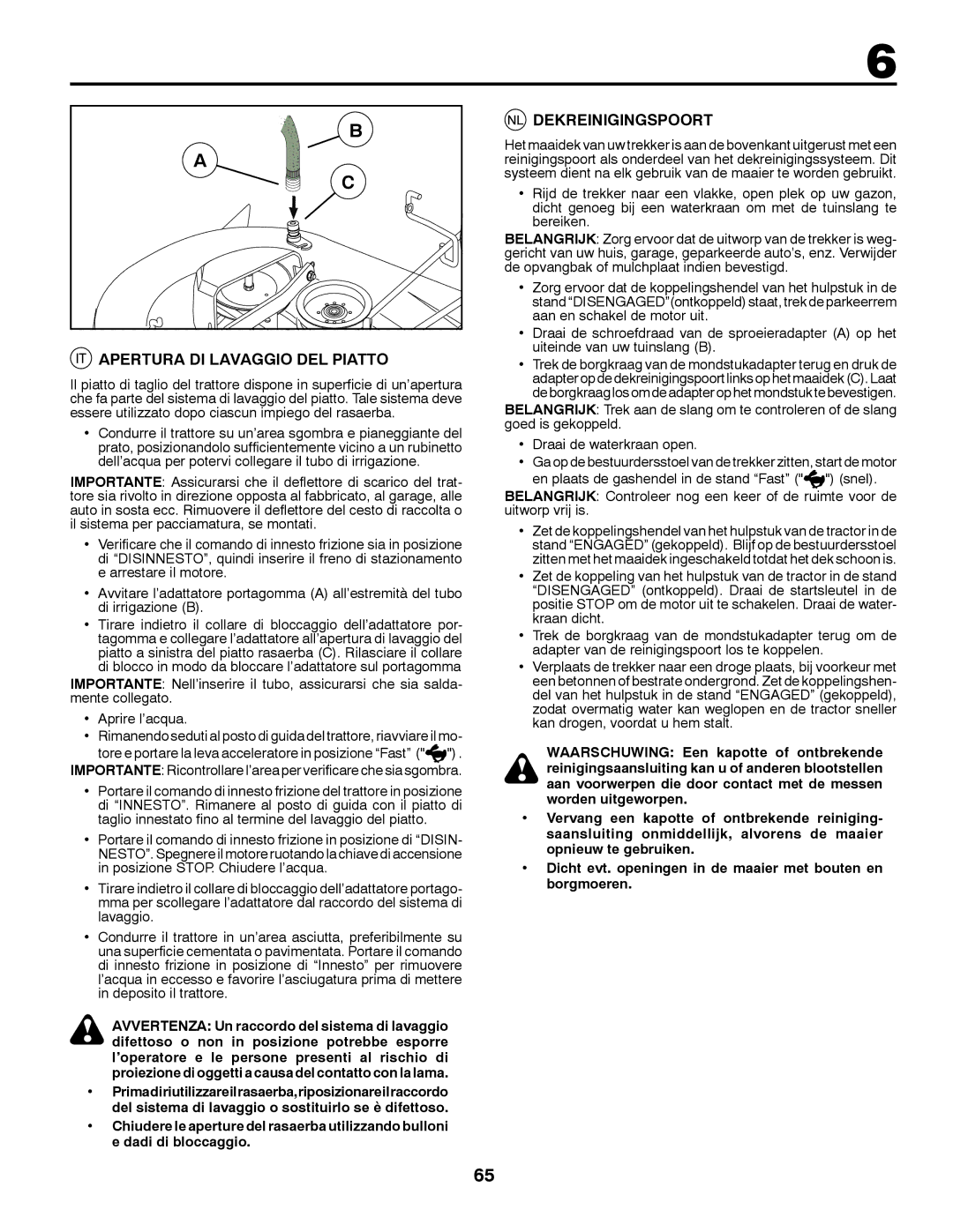 McCulloch 532 43 41-98 Rev. 1 manual Apertura DI Lavaggio DEL Piatto, Dekreinigingspoort 