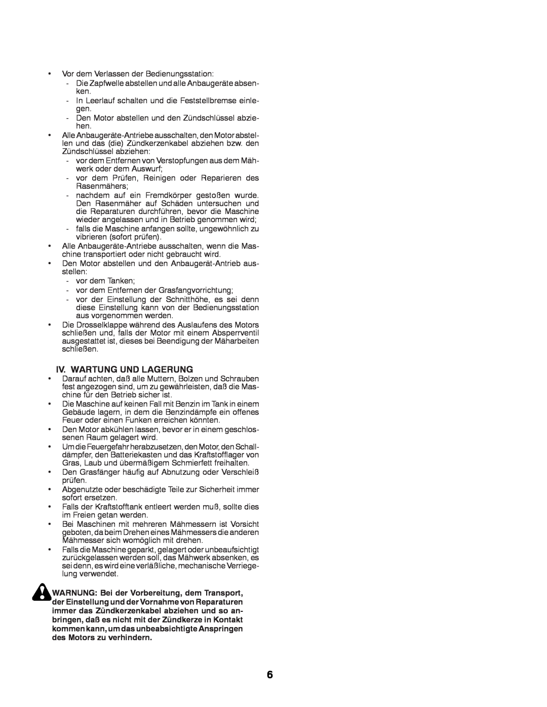 McCulloch 532 43 42-91 Rev. 1 instruction manual Iv. Wartung Und Lagerung 