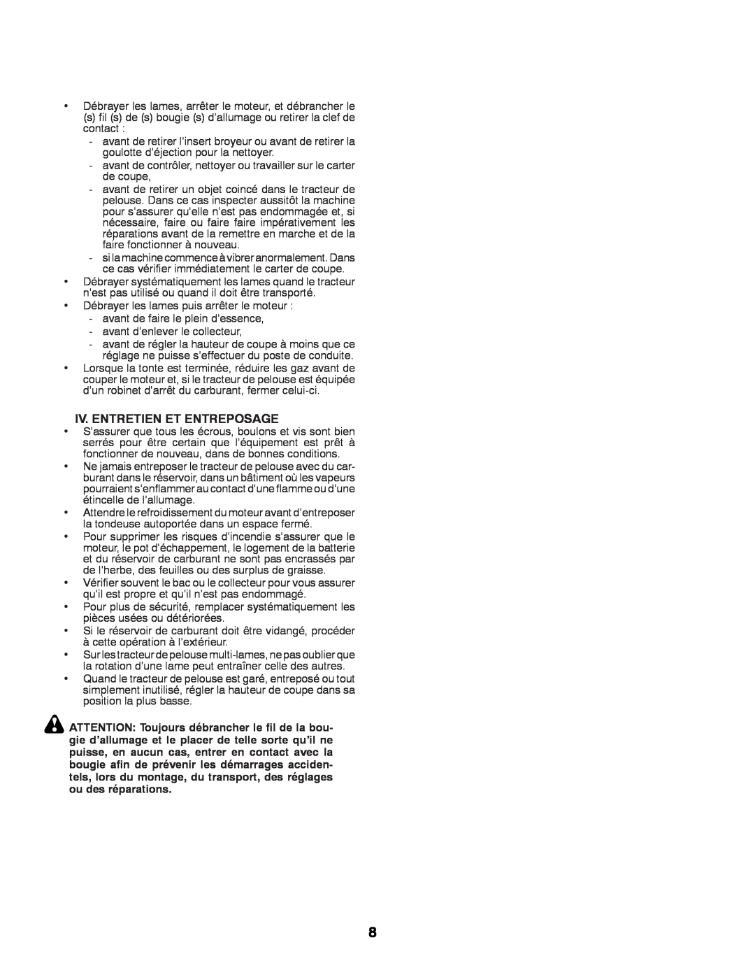 McCulloch 532 43 42-91 Rev. 1 instruction manual Iv. Entretien Et Entreposage 
