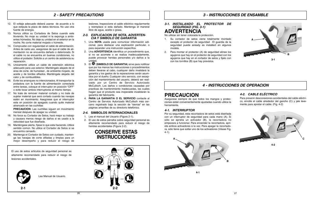 McCulloch 6096-203A12 user manual Conserve Estas, Precaucion, Instrucciones DE Ensamble, Instrucciones DE Operacion 