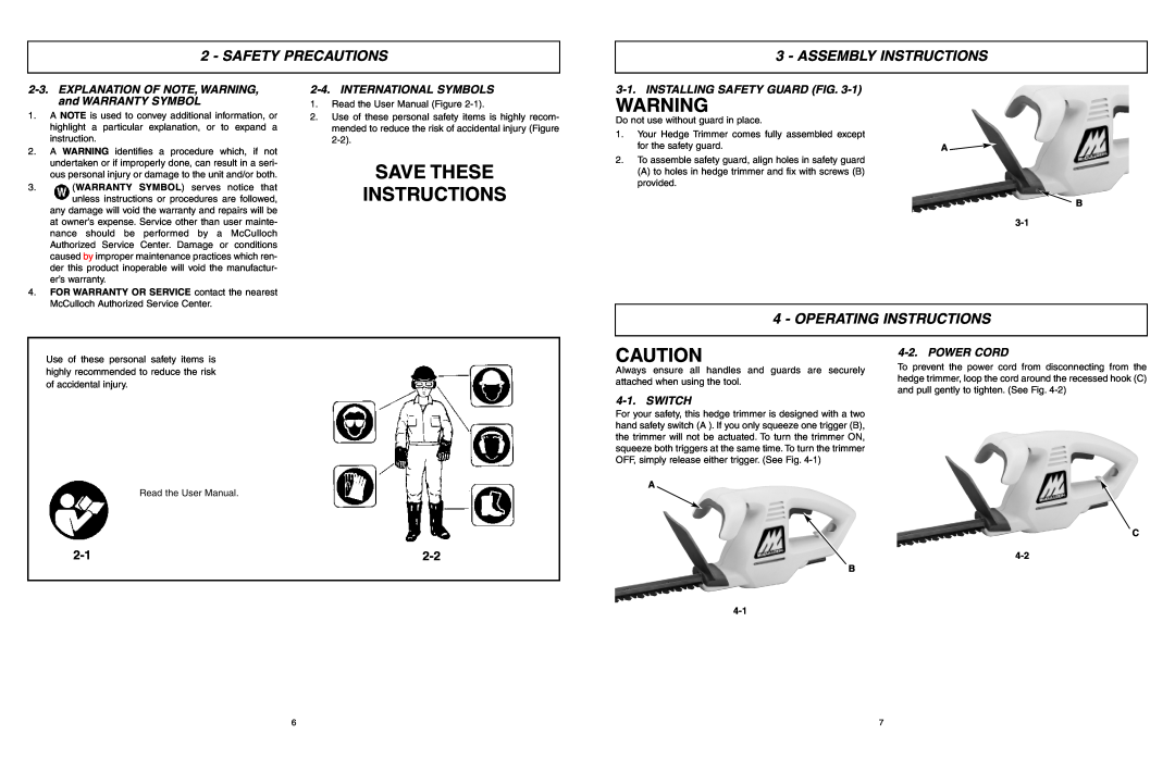 McCulloch 6096-203A12 Save These Instructions, Assembly Instructions, Operating Instructions, International Symbols, A B 