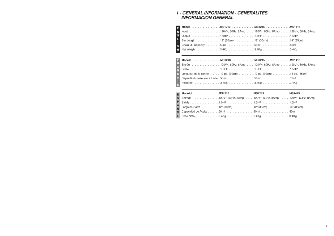 McCulloch 6096-210908(2) user manual General Information Generalites Informacion General 