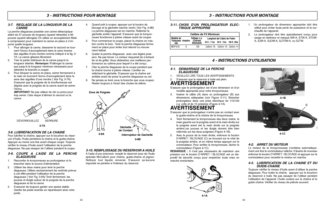 McCulloch 6096201212 manual Instructions D’UTILISATION 