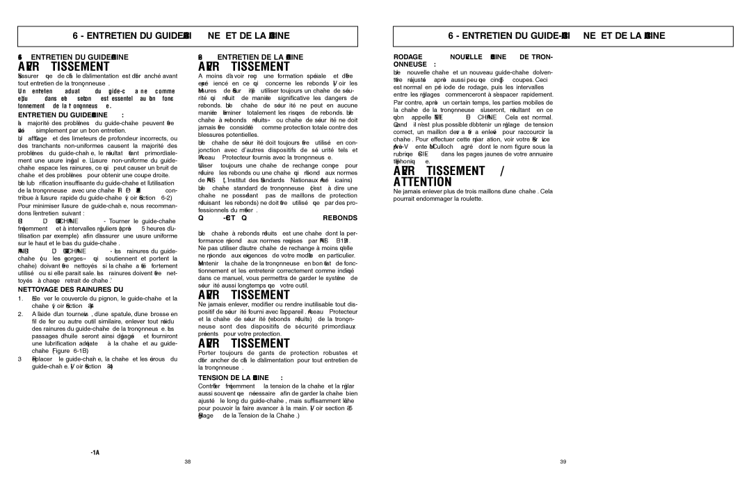 McCulloch 6096201212 manual Entretien DU GUIDE-CHAINE ET DE LA Chaine, Entretien DE LA Chaine 