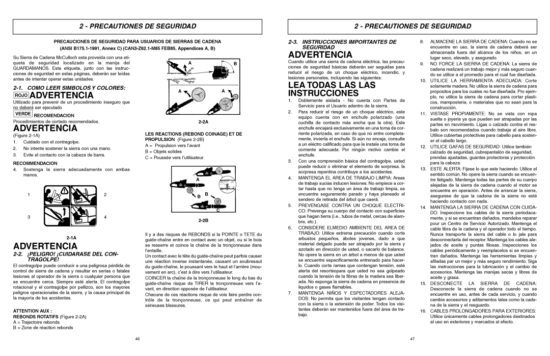 McCulloch 6096201212 manual Rojo Advertencia, Precautiones DE Seguridad 