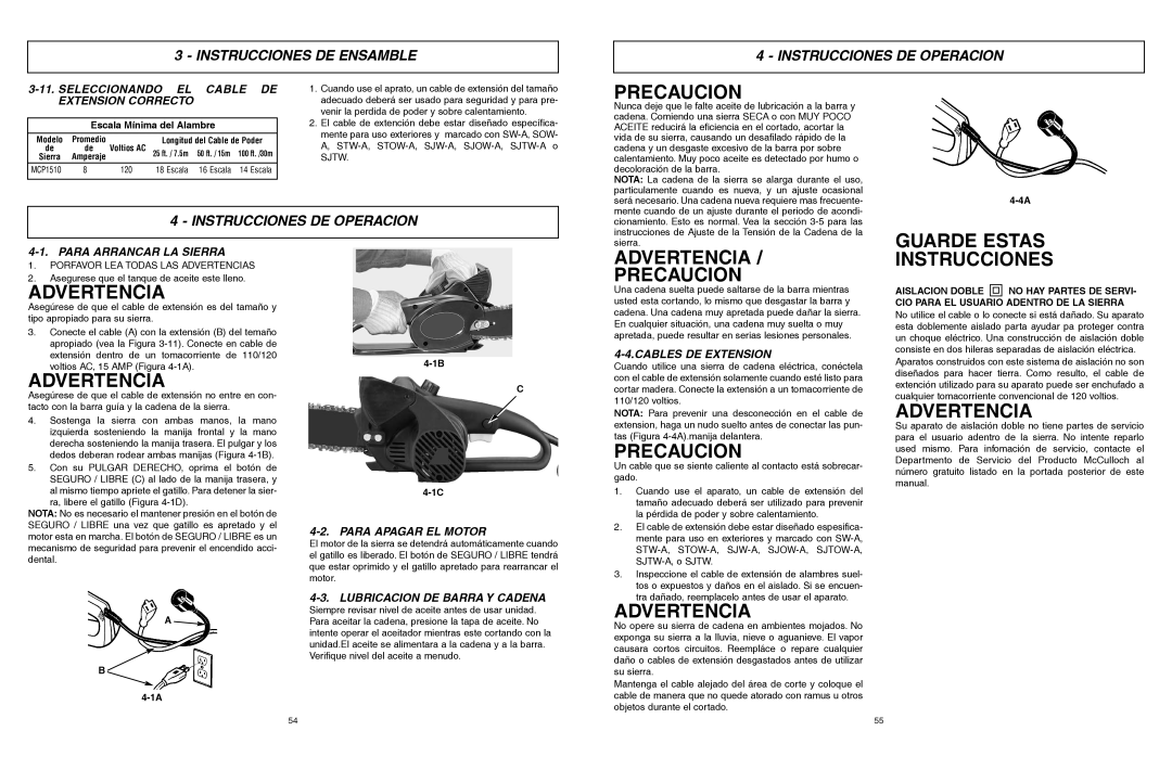 McCulloch 6096201212 manual Advertencia Precaucion, Instrucciones DE Ensamble Instrucciones DE Operacion 