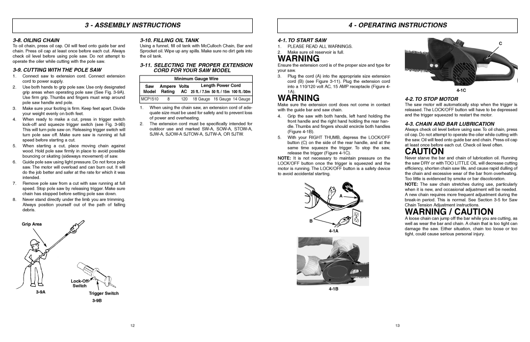 McCulloch 6096201212 manual Assembly Instructions Operating Instructions 