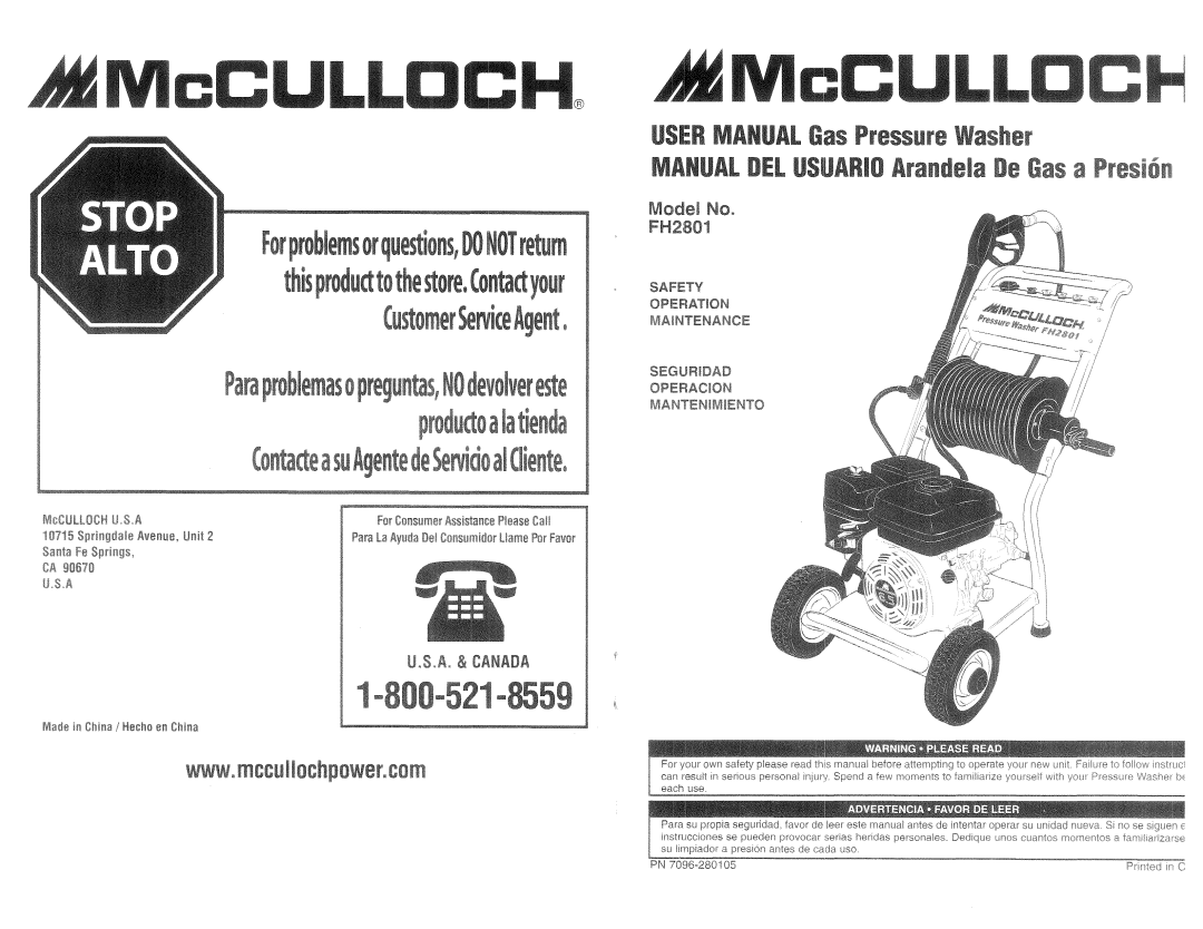 McCulloch 7096-280105 manual 