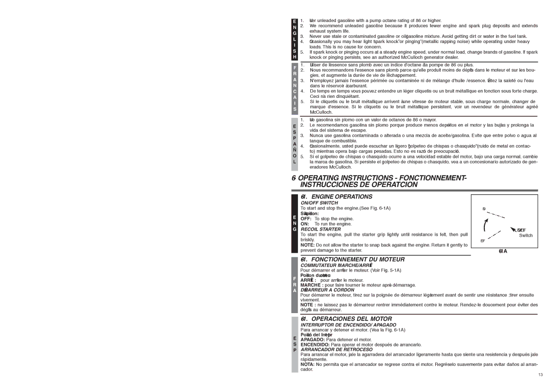 McCulloch 7096-FG5733 user manual Fuel Recommendation, Recommandation Liees AU Carburant, Recomendación DE Combustible 