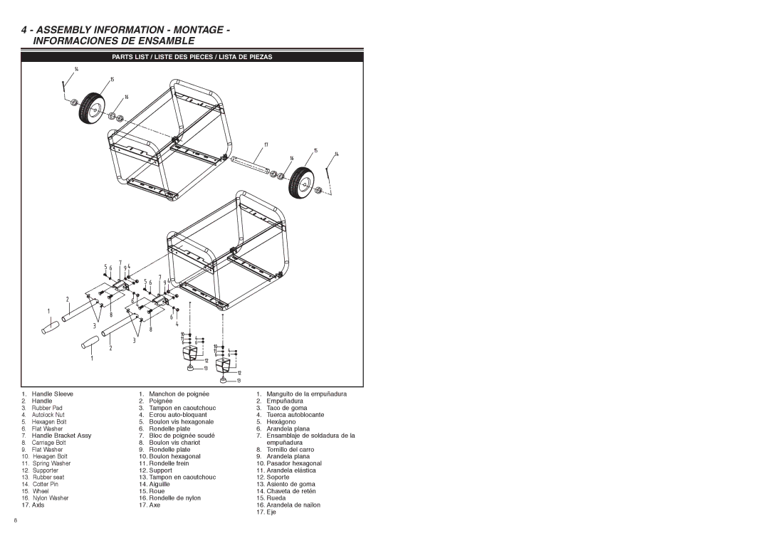 McCulloch 7096-FG5733 user manual Assembly Information Montage Informaciones DE Ensamble 