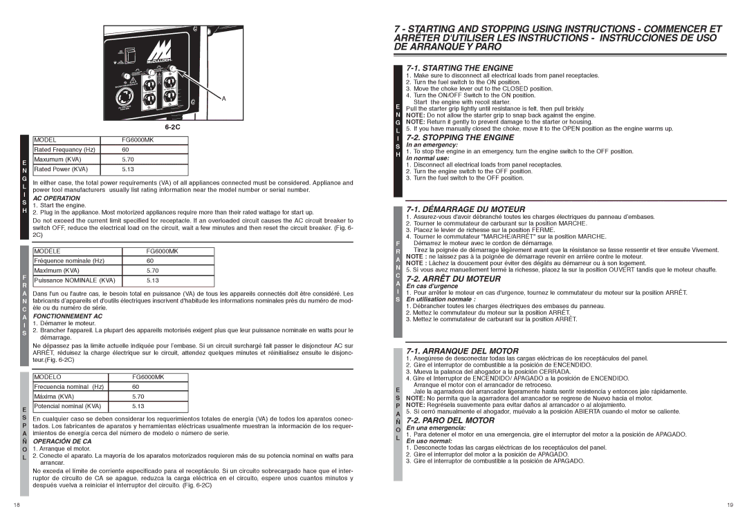 McCulloch 7096-FG6024, FG6000MK manual AC Operation 