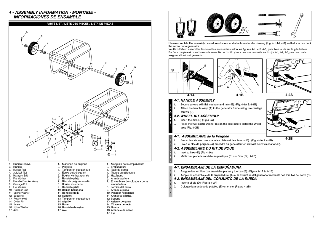 McCulloch FG6000MK Assembly Information - Montage - Informaciones De Ensamble, 4-1A, 4-1B, 4-2A, Handle Assembly, 4-2B 