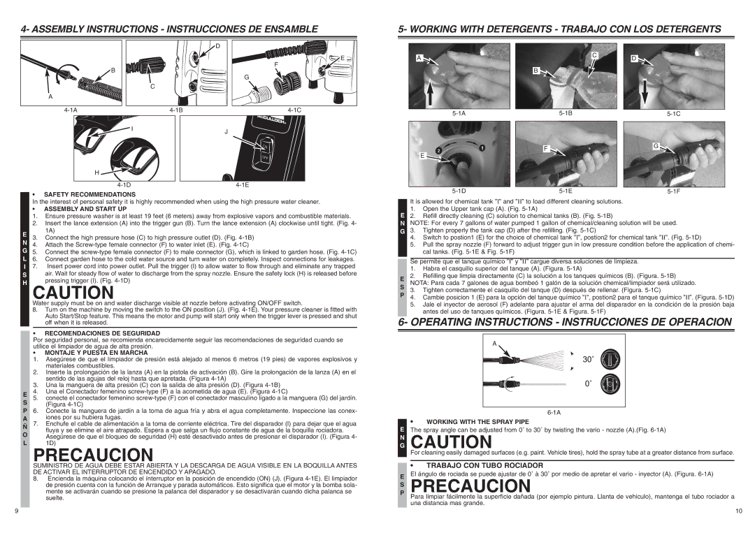 McCulloch 7096-H18A01 SP Precaucion, Operating Instructions Instrucciones DE Operacion, Trabajo CON Tubo Rociador 