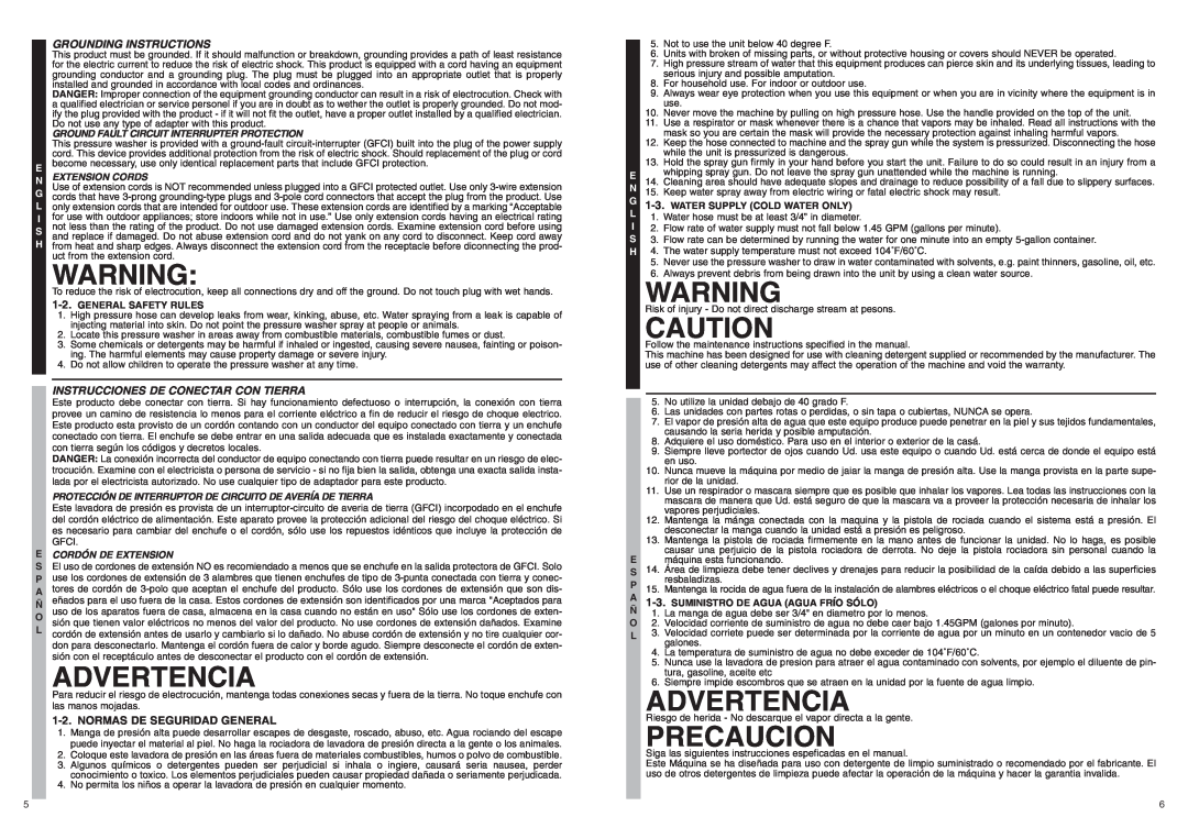 McCulloch 7096-H18A01 user manual Precaucion, Advertencia, Grounding Instructions, Instrucciones De Conectar Con Tierra 