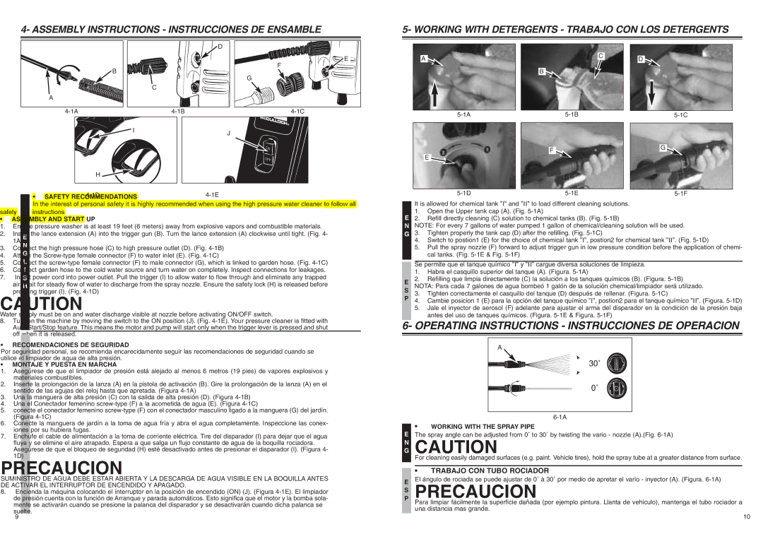 McCulloch 7096-H20A01 SP Precaucion, Operating Instructions Instrucciones DE Operacion, Trabajo CON Tubo Rociador 