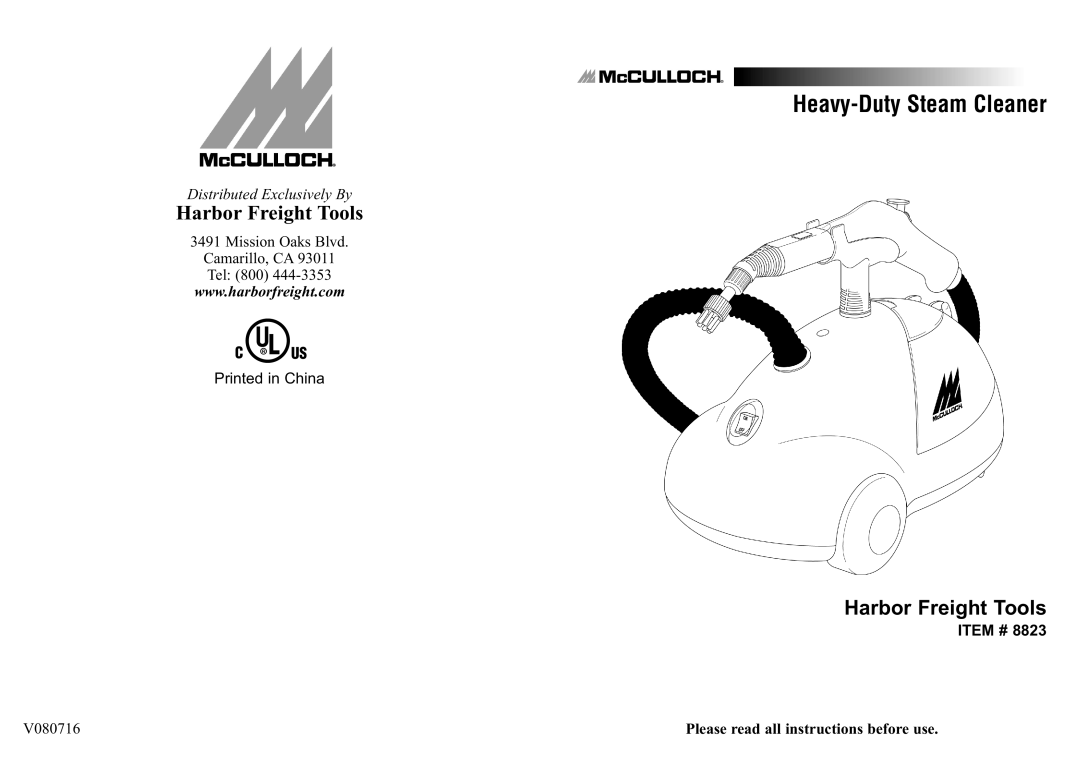 McCulloch 8823 manual Heavy-Duty Steam Cleaner 