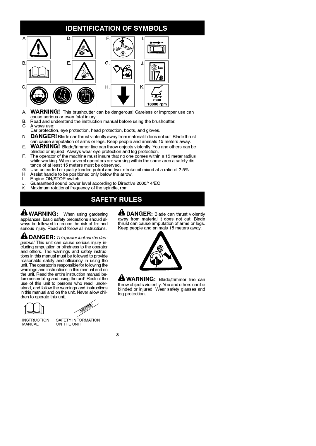 McCulloch 952715745, 433L, 115306026 instruction manual Identification of Symbols, Safety Rules 