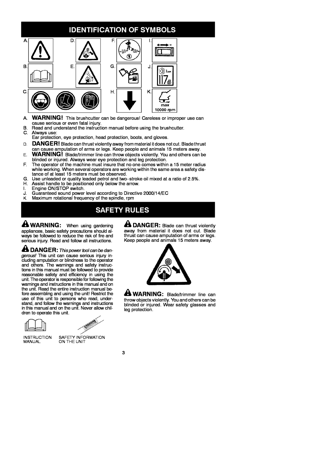 McCulloch 952715745, 433L, 115306026 Identification Of Symbols, Safety Rules, DANGER This power tool can be dan 