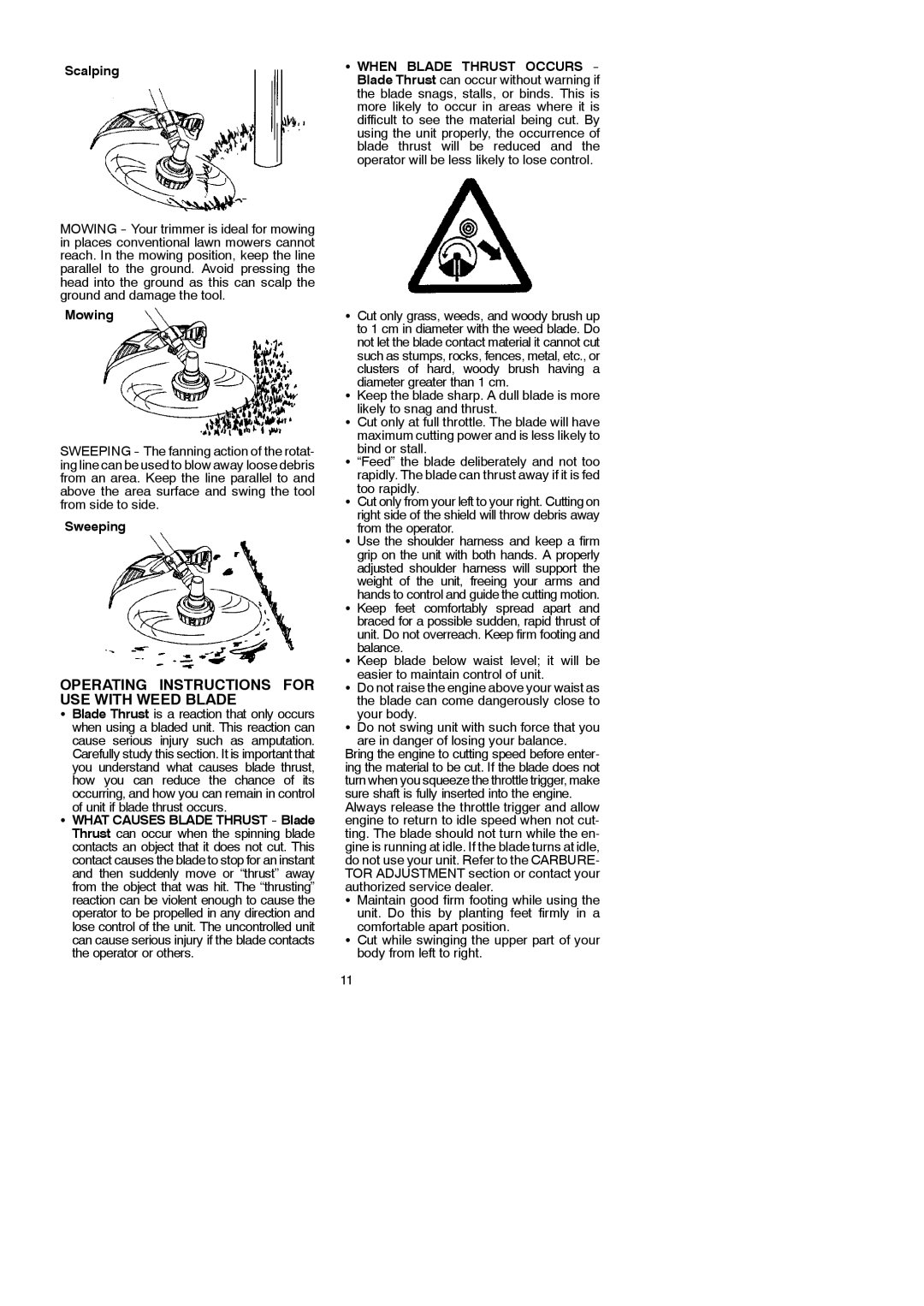 McCulloch 115154526, 952715746, 433B Operating Instructions for USE with Weed Blade, Scalping, Mowing, Sweeping 