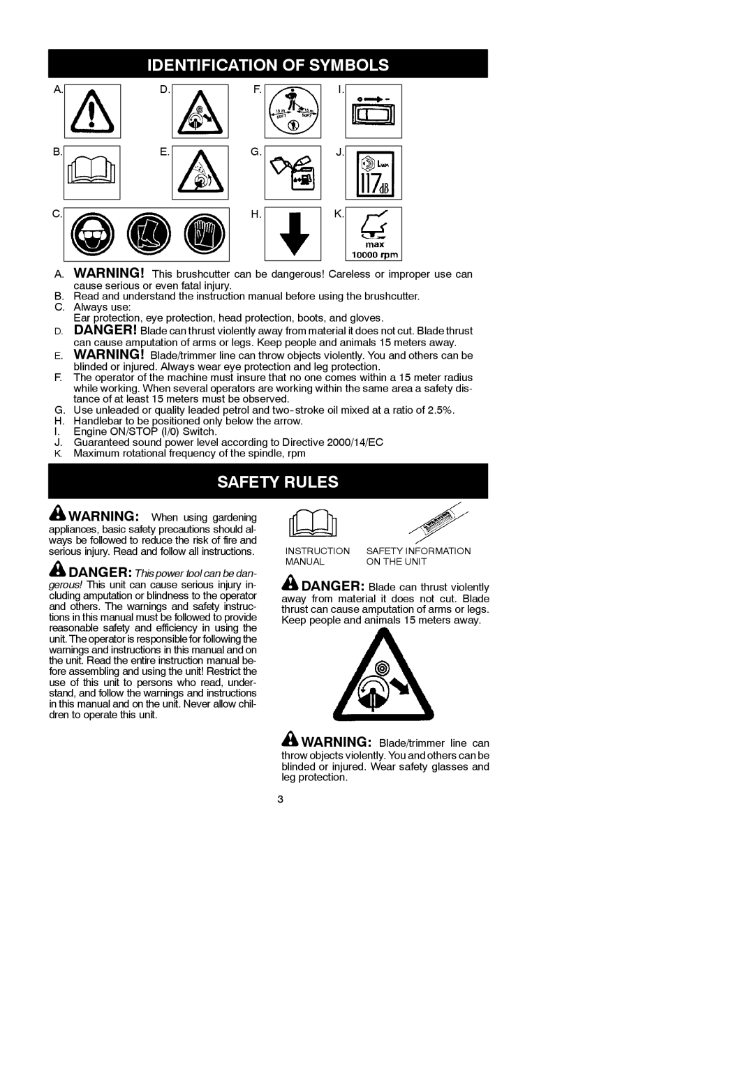 McCulloch 952715746, 433B, 115154526 instruction manual Identification of Symbols, Safety Rules 