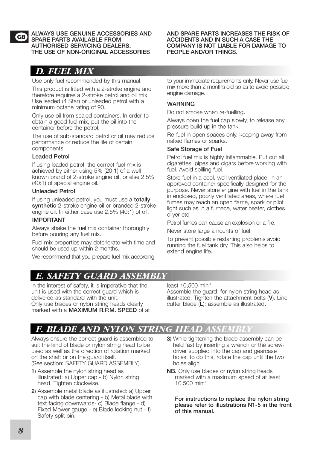 McCulloch 95390024200, 248530 instruction manual Fuel MIX, Safety Guard Assembly, Blade and Nylon String Head Assembly 