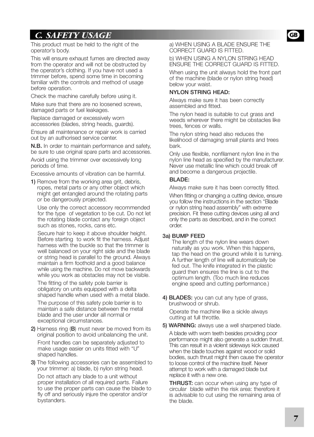 McCulloch 248530, 95390024200 instruction manual Safety Usage, Blade 