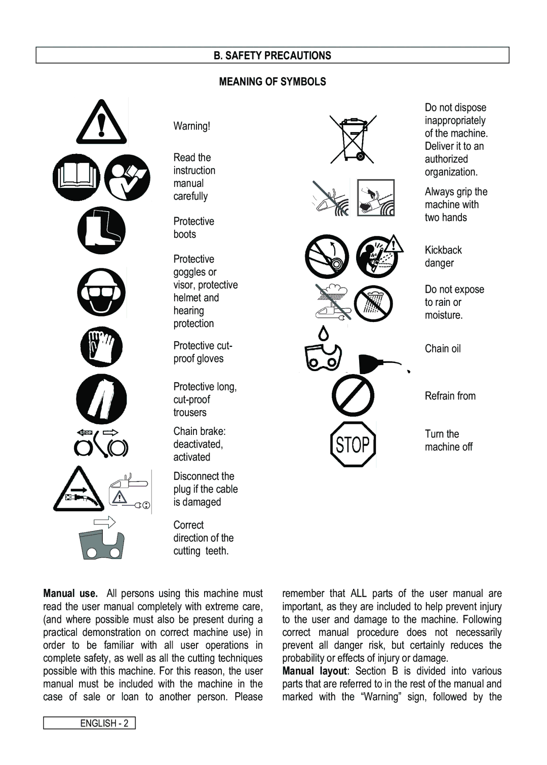 McCulloch 95390048600, 95390028700, 235, 316 manual Safety Precautions Meaning of Symbols 