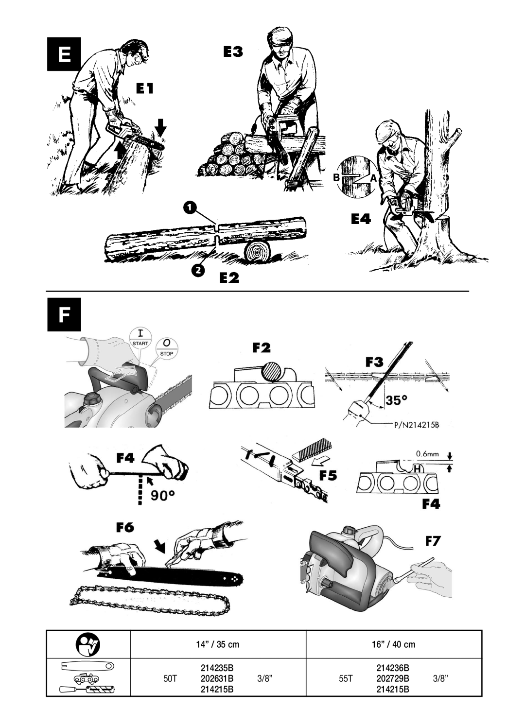 McCulloch 95390053200 manual 14 / 35 cm 16 / 40 cm 