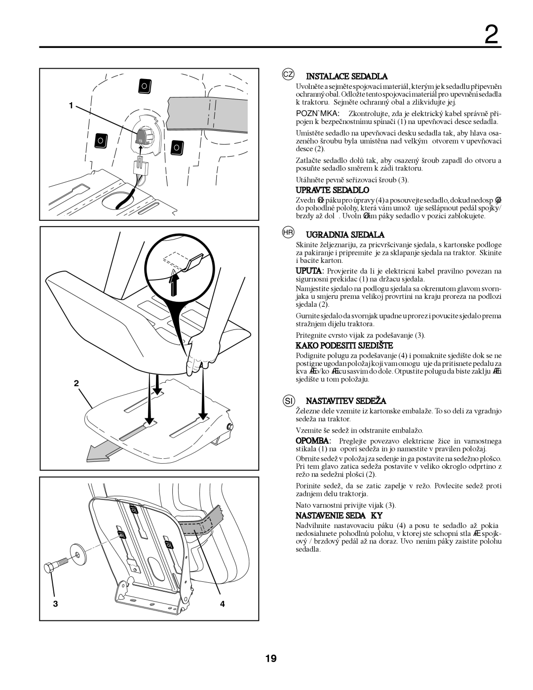 McCulloch 532 43 37-14 Rev. 1, 96041000904 Instalace Sedadla, Upravte Sedadlo, Ugradnja Sjedala, Kako Podesiti Sjedište 