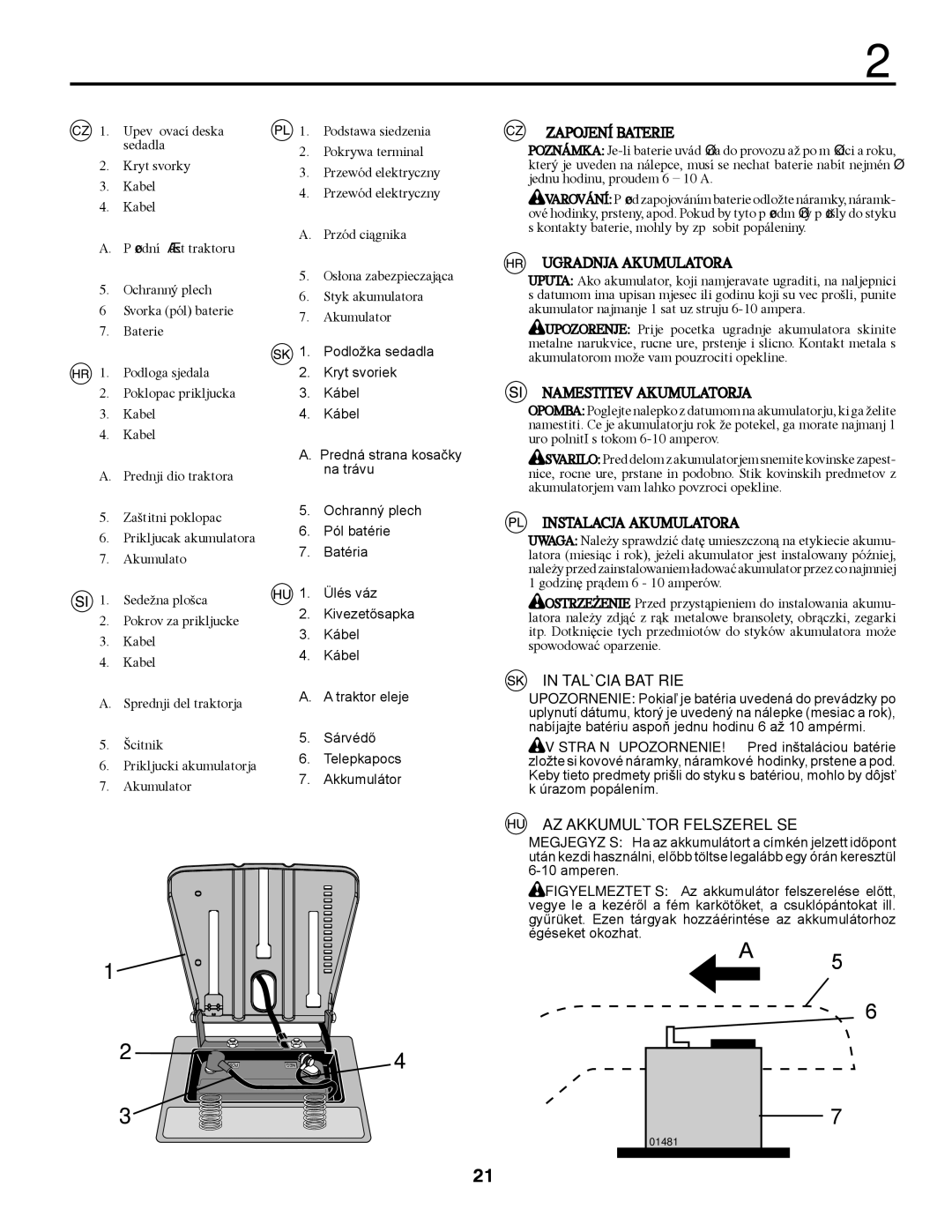 McCulloch 532 43 37-14 Rev. 1, 96041000904 manual Inštalácia Batérie, AZ Akkumulátor Felszerelése 