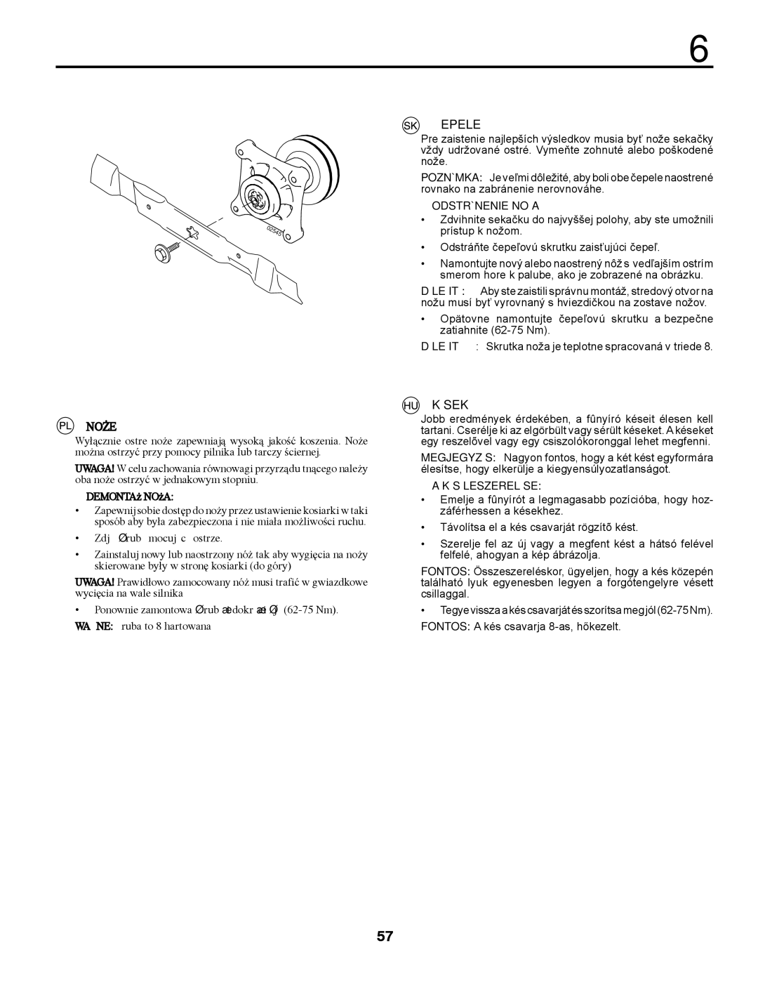 McCulloch 532 43 37-14 Rev. 1, 96041000904 manual No¯E, Čepele, Kések 