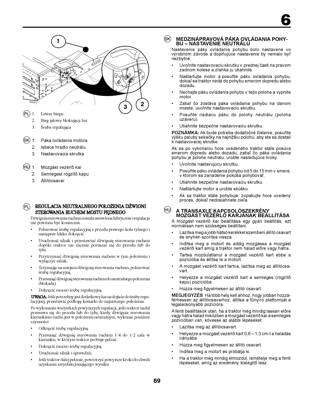 McCulloch 532 43 37-14 Rev. 1, 96041000904 manual Medzinápravová Páka Ovládania POHY- BU Nastavenie Neutrálu 