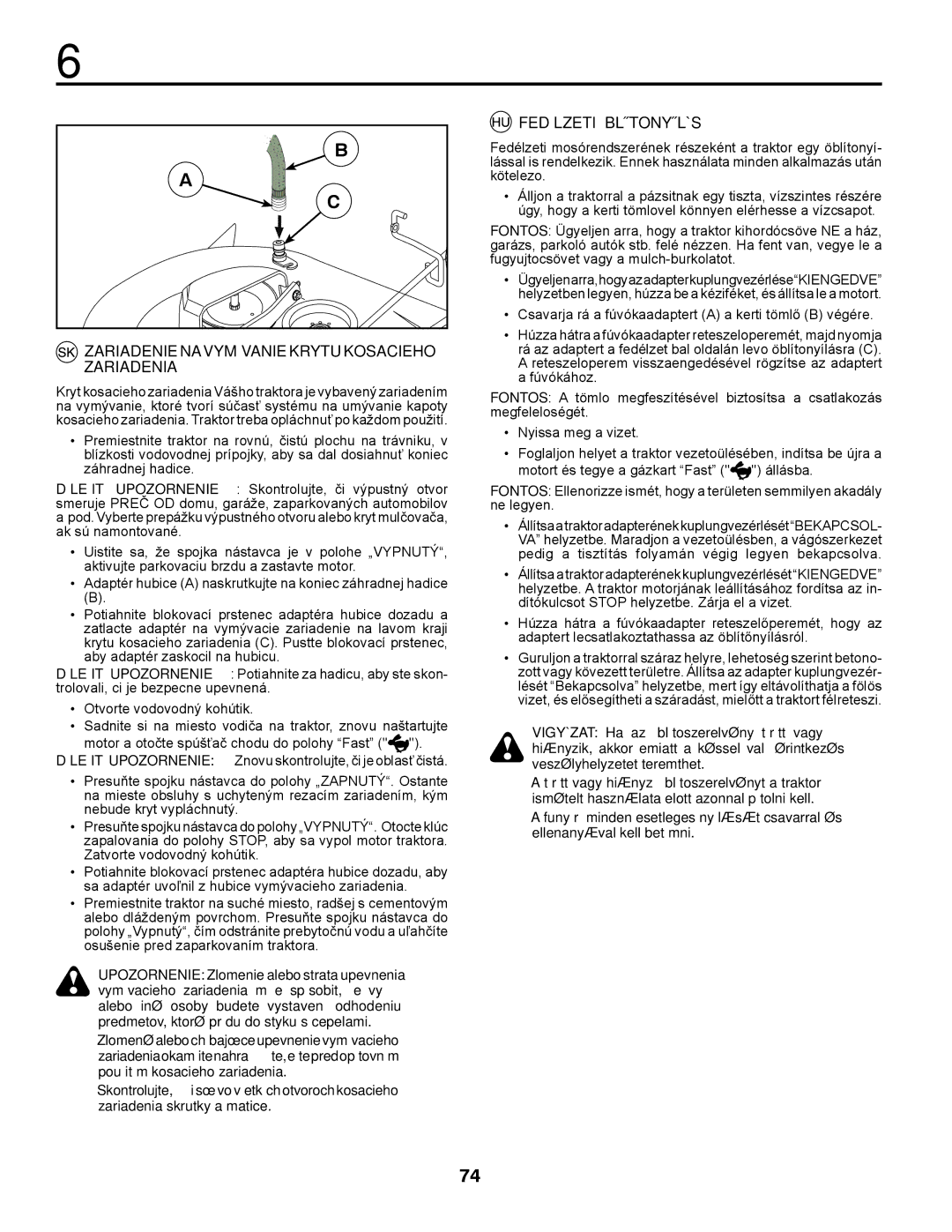 McCulloch 96041000904, 532 43 37-14 Rev. 1 manual Zariadenie Navymývanie Krytu Kosacieho Zariadenia, Fedélzeti Öblítonyílás 