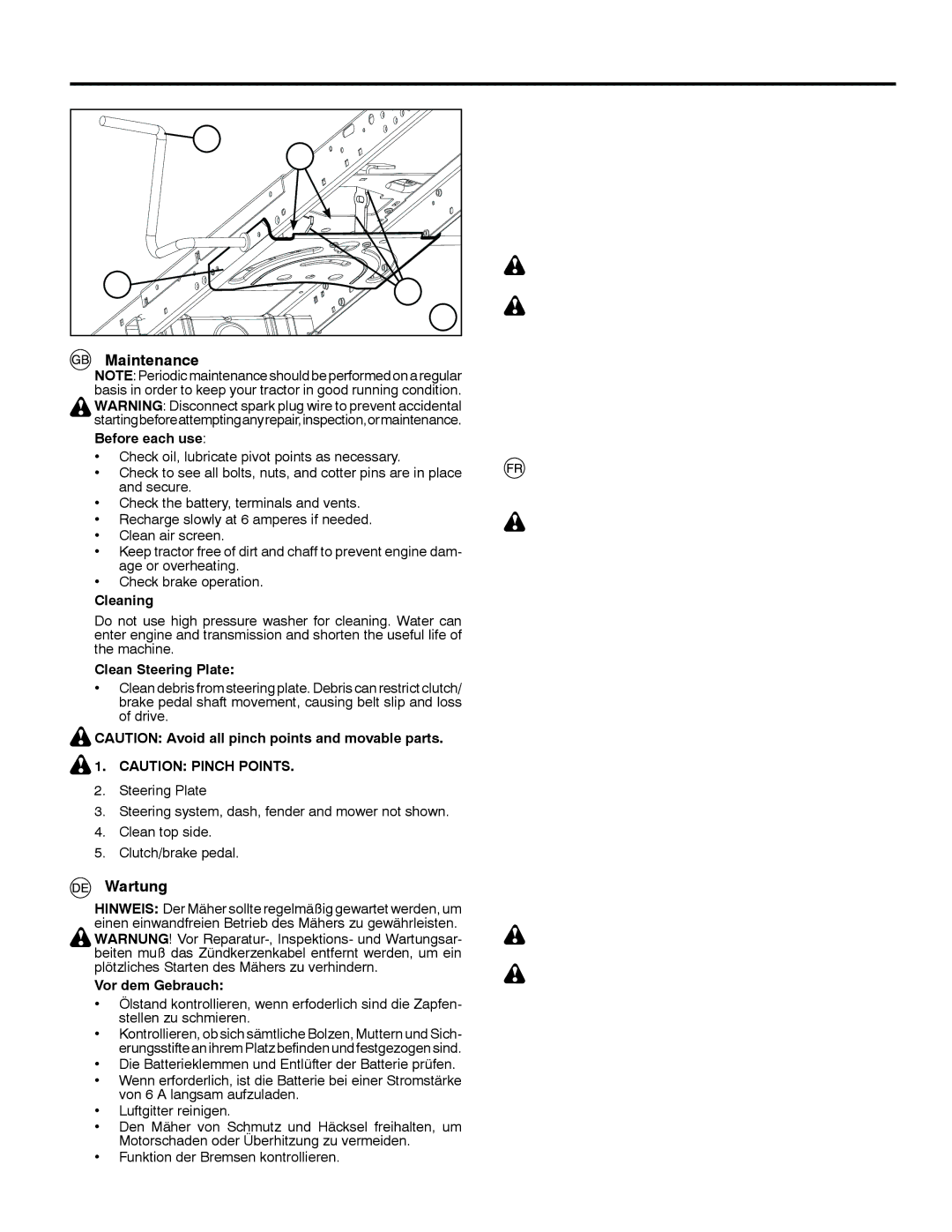 McCulloch 532 43 29-74, 96041009101 manual Wartung, Entretien, Warnung Quetschkanten 