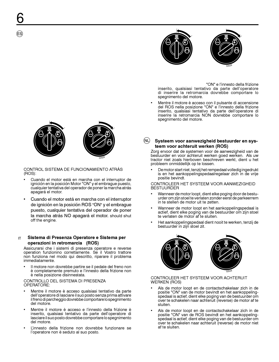 McCulloch 96041009101, 532 43 29-74 manual Control Sistema Presencia Operador, Control Sistema DE Funcionamiento Atrás ROS 