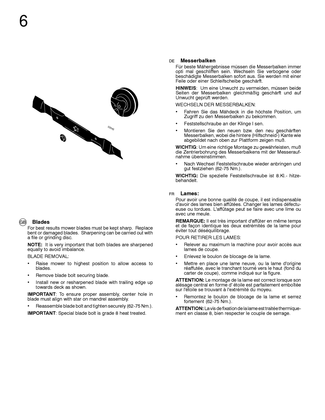 McCulloch 96041009101, 532 43 29-74 manual Blades, Messerbalken, Lames 