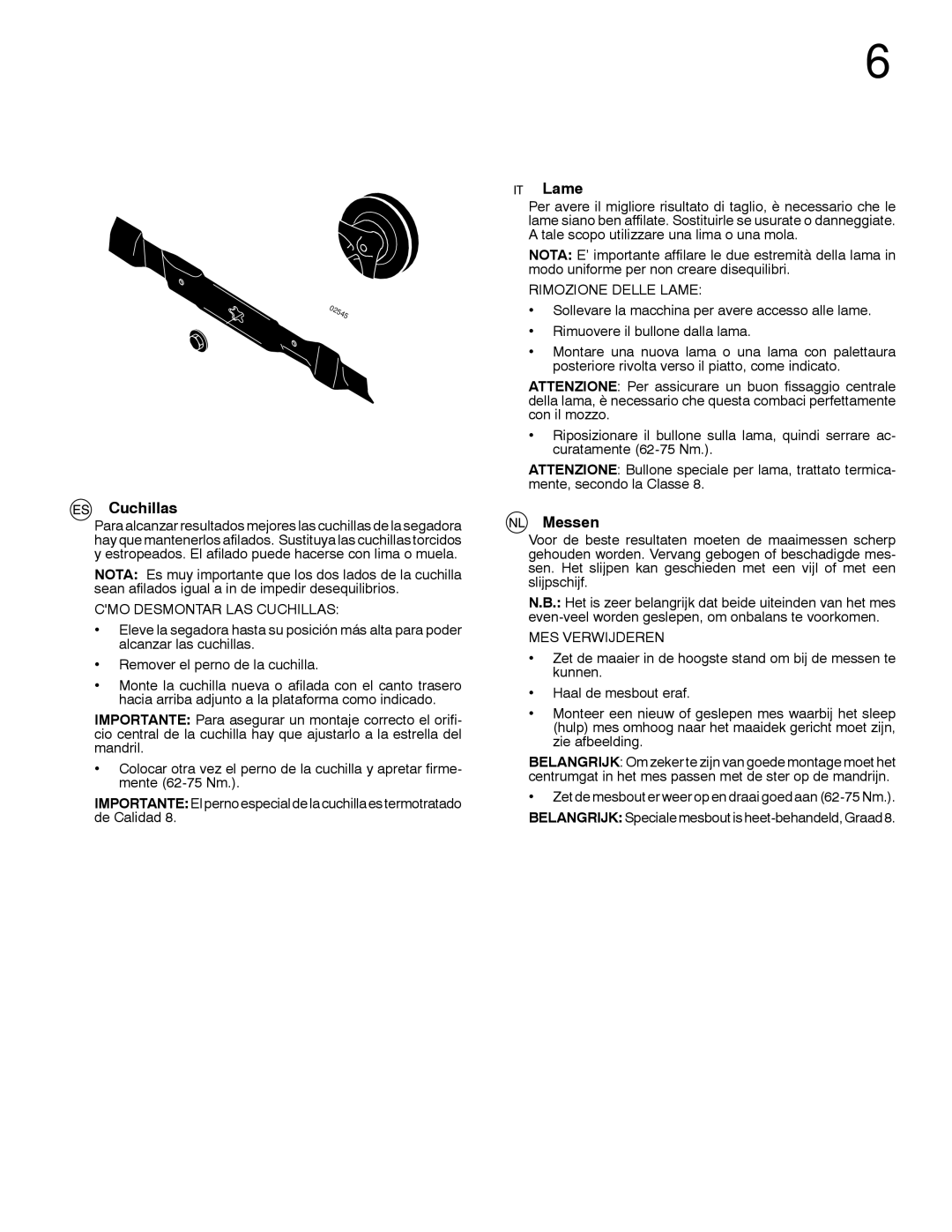 McCulloch 532 43 29-74, 96041009101 manual Cuchillas, Lame, Messen 