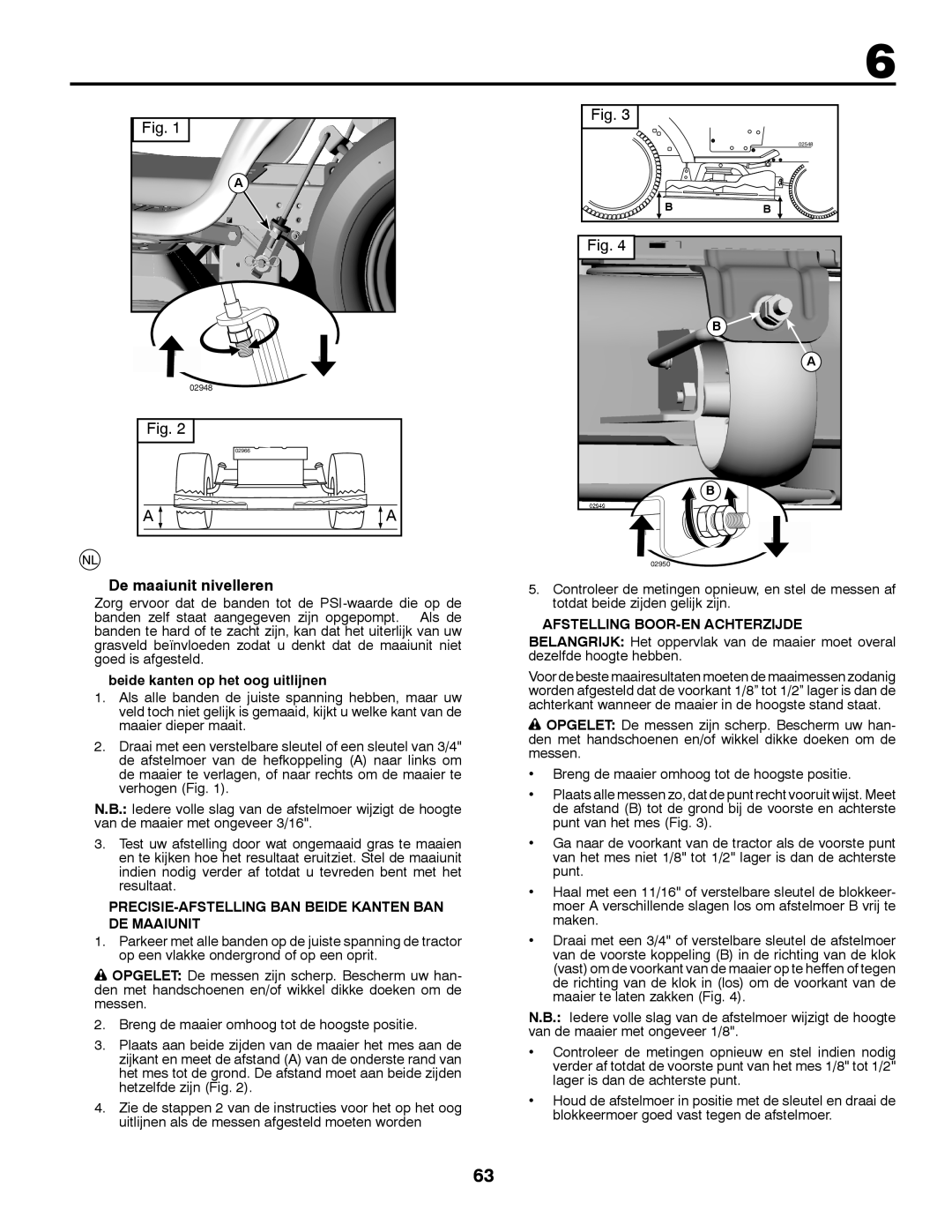 McCulloch 532 43 29-74 manual De maaiunit nivelleren, Beide kanten op het oog uitlijnen, Afstelling BOOR-EN Achterzijde 