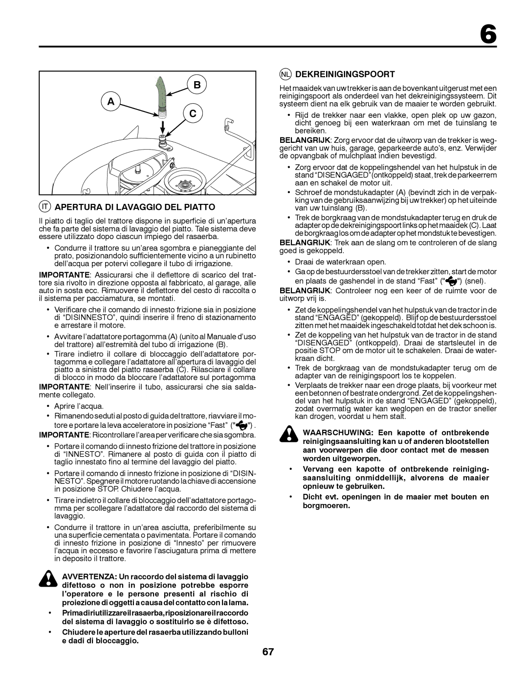 McCulloch 532 43 29-74, 96041009101 manual Apertura DI Lavaggio DEL Piatto, Dekreinigingspoort 