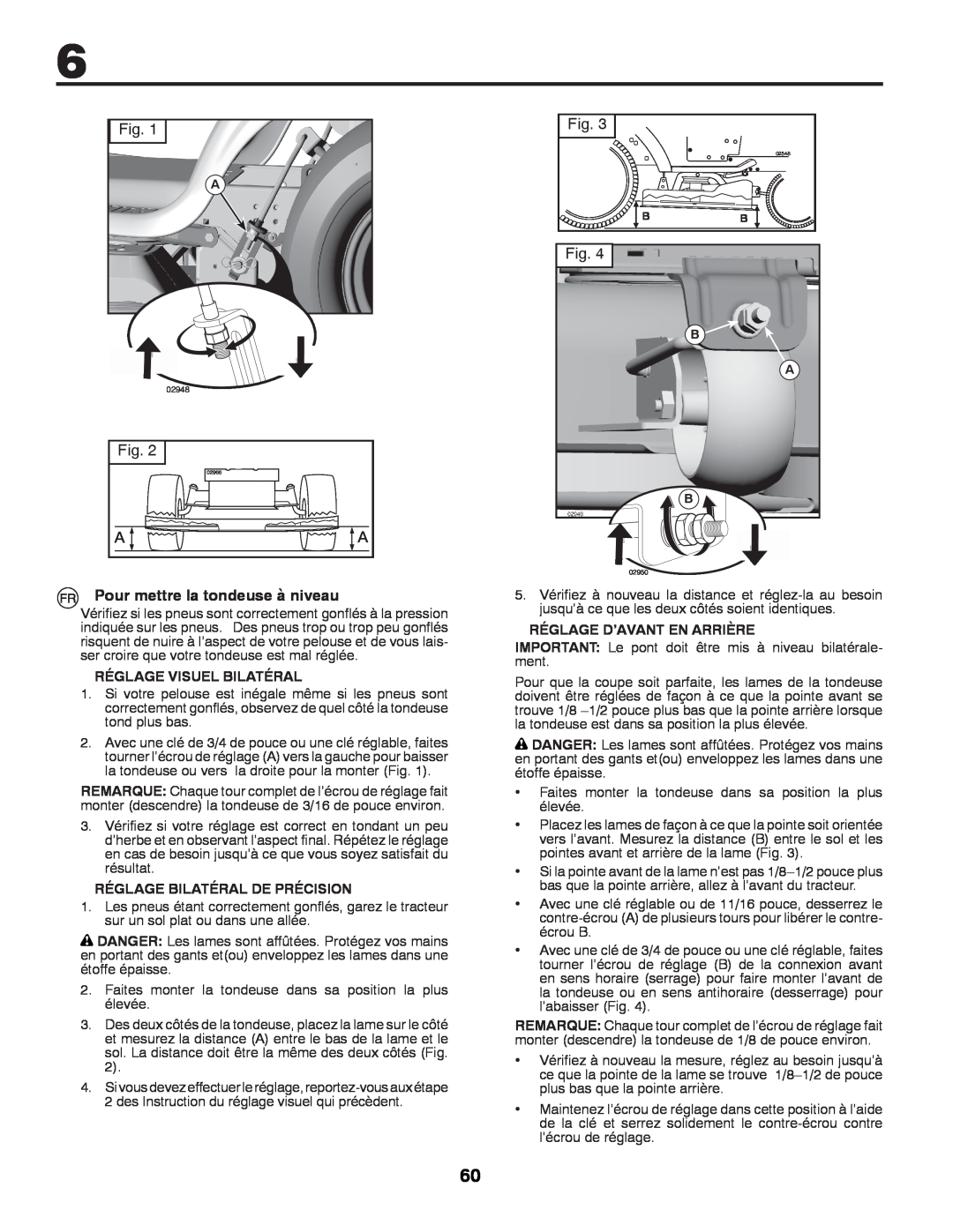 McCulloch 96041009101 manual Pour mettre la tondeuse à niveau, Réglage Visuel Bilatéral, Réglage Bilatéral De Précision 