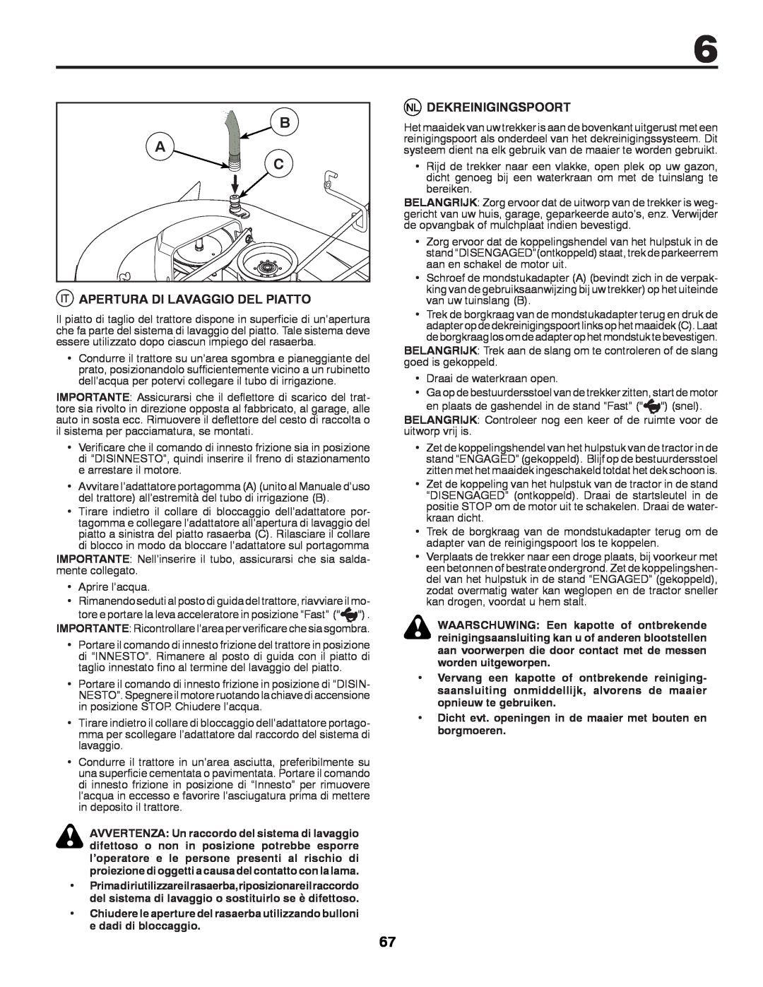 McCulloch 532 43 29-74, 96041009101 manual Apertura Di Lavaggio Del Piatto, Dekreinigingspoort 