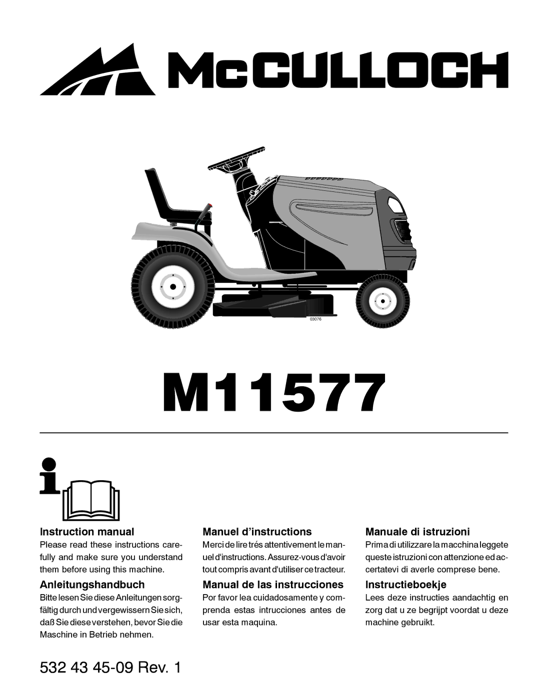 McCulloch 532 43 45-09 Rev. 1, 96041009701 instruction manual M11577 