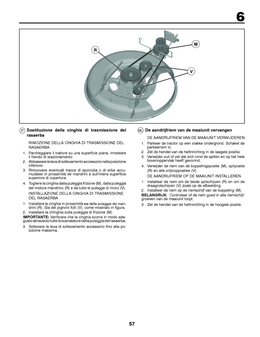 McCulloch 532 43 45-09 Rev. 1, 96041009701 instruction manual Sostituzione della cinghia di trasmissione del rasaerba 