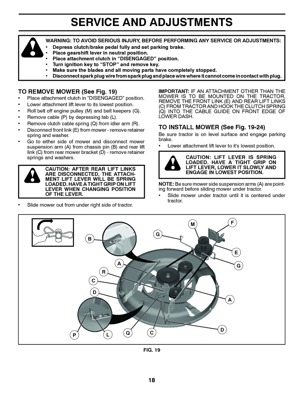 McCulloch 96041011501, 532 42 27-27 Rev. 2 manual Service and Adjustments, To Remove Mower See Fig, To Install Mower See Fig 