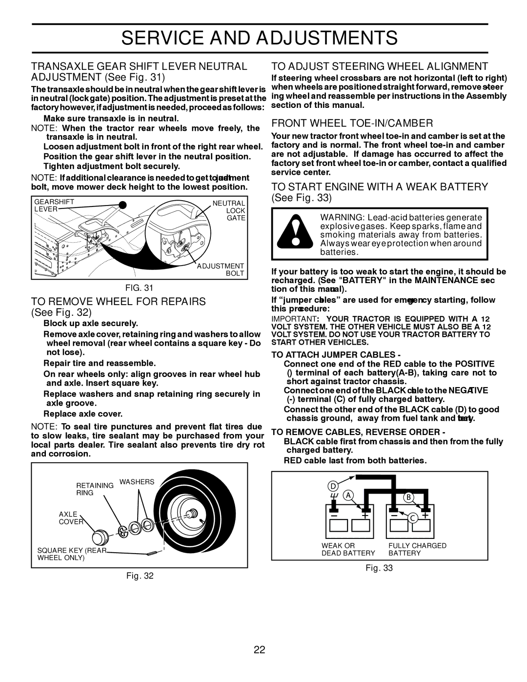 McCulloch 96041011501 manual Transaxle Gear Shift Lever Neutral Adjustment See Fig, To Remove Wheel for Repairs See Fig 