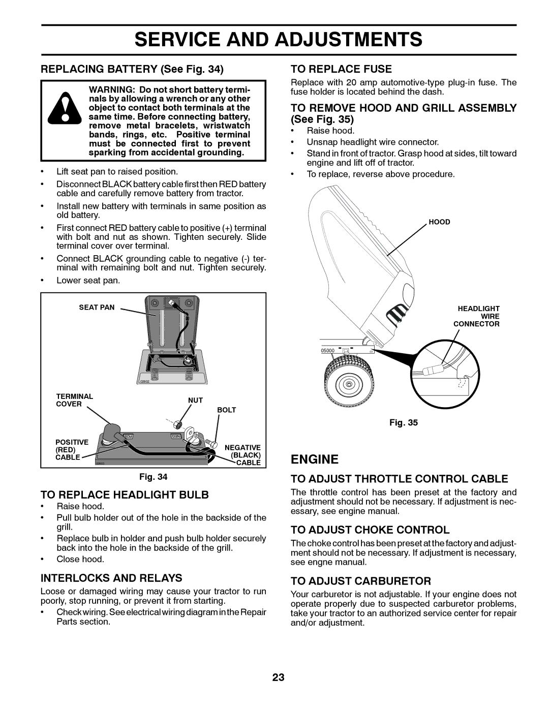 McCulloch 532 42 27-27 Rev. 2 To Replace Headlight Bulb, Interlocks and Relays, To Replace Fuse, To Adjust Choke Control 