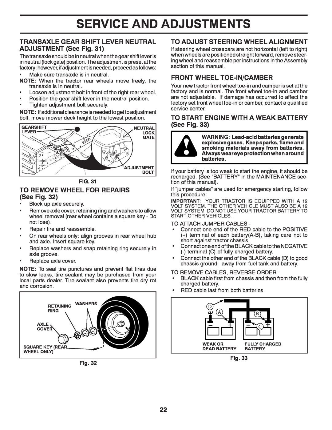 McCulloch 96041011501 Service And Adjustments, TO REMOVE WHEEL FOR REPAIRS See Fig, To Adjust Steering Wheel Alignment 